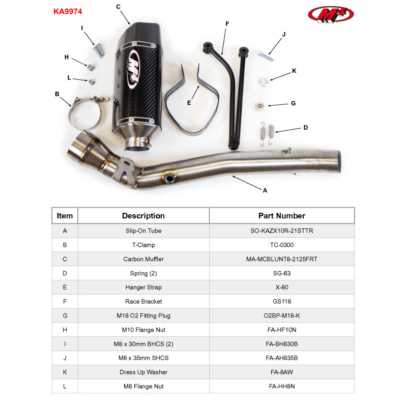 M4 Full Titanium Half System with Tech1 Carbon Canister - Kawasaki